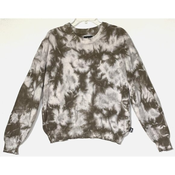 Stussy White Brown Tie Dye Ribbed Crew Neck Long Sleeve Top Sweatshirt - Picture 1 of 6